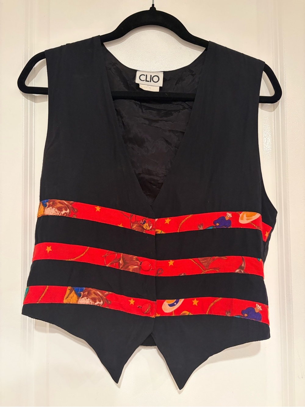 Clio Black Vest with Western Patterned Stripes